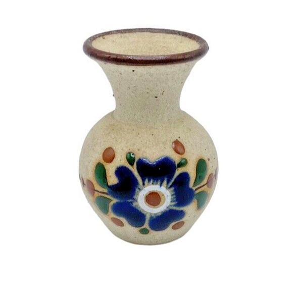 Tonala Other - Vintage Tonala Pottery Miniature Floral Vase Toothpick Holder Mexican Folk Art